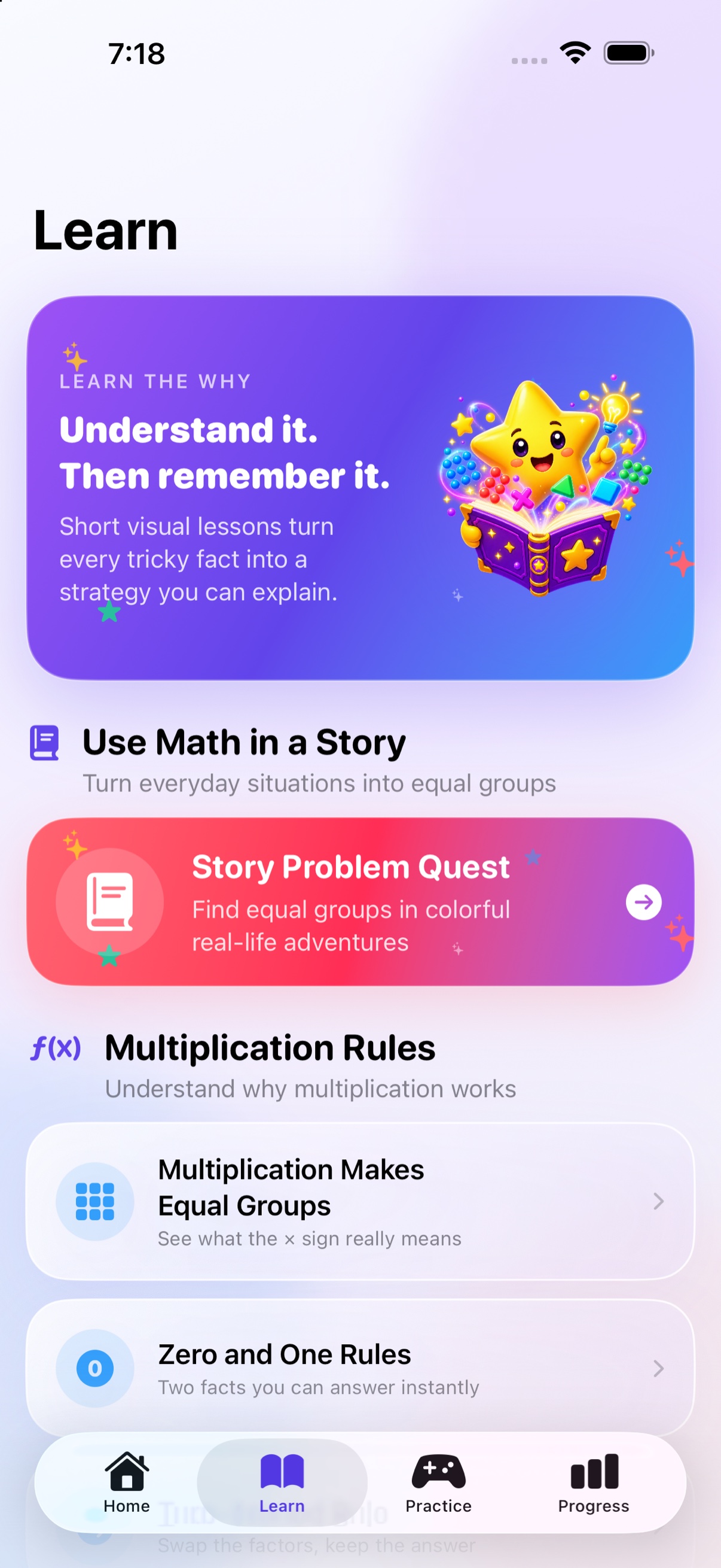 Visual multiplication lessons in Times Quest