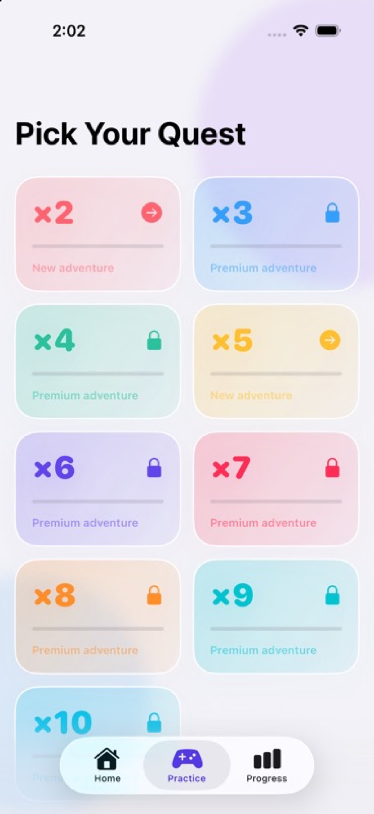 Choose a multiplication table in Times Quest